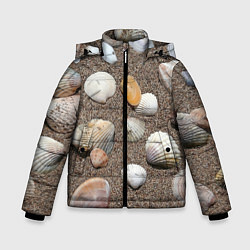 Куртка зимняя для мальчика Композиция из ракушек на песке, цвет: 3D-светло-серый