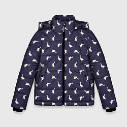 Куртка зимняя для мальчика Гуси на синем паттерн, цвет: 3D-черный