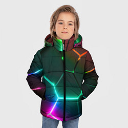 Куртка зимняя для мальчика Радужный градиент неоновые геометрические плиты, цвет: 3D-черный — фото 2