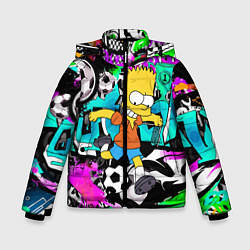 Куртка зимняя для мальчика Барт Симпсон - центр-форвард на фоне граффити, цвет: 3D-черный