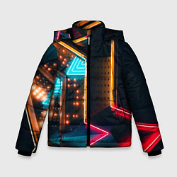 Куртка зимняя для мальчика Неоновые огни на геометрических поверхностях, цвет: 3D-светло-серый