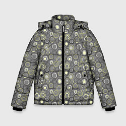 Куртка зимняя для мальчика Серый абстрактный узор ретро с кольцами, цвет: 3D-светло-серый