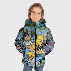 Куртка зимняя для мальчика Целящийся из рогатки Барт Симпсон на фоне граффити, цвет: 3D-красный — фото 2
