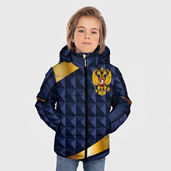 Куртка зимняя для мальчика Золотой герб России на объемном синим фоне, цвет: 3D-черный — фото 2