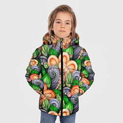 Куртка зимняя для мальчика Объемные лепестки цветов и листья, цвет: 3D-светло-серый — фото 2