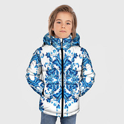 Куртка зимняя для мальчика Гжель синие цветы, цвет: 3D-светло-серый — фото 2