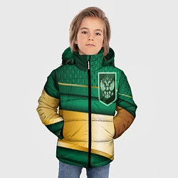 Куртка зимняя для мальчика Герб России на зеленой абстракции, цвет: 3D-светло-серый — фото 2