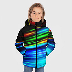 Куртка зимняя для мальчика Абстрактные неоновые полосы, цвет: 3D-черный — фото 2