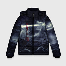 Куртка зимняя для мальчика Маяк и штормовое море в ночи, цвет: 3D-светло-серый