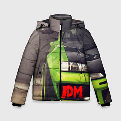Куртка зимняя для мальчика JDM машина зеленая тюнингованная, цвет: 3D-светло-серый