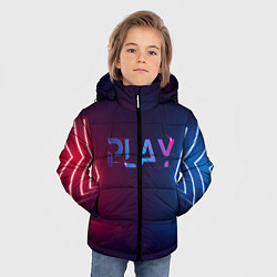 Куртка зимняя для мальчика Play неоновые буквы и красно синие полосы, цвет: 3D-красный — фото 2