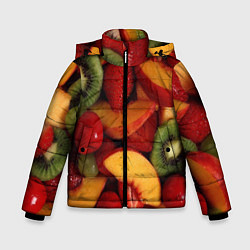 Куртка зимняя для мальчика Фруктово ягодный фон, цвет: 3D-черный