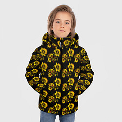 Куртка зимняя для мальчика Хохломская роспись цветы на чёрном фоне, цвет: 3D-светло-серый — фото 2