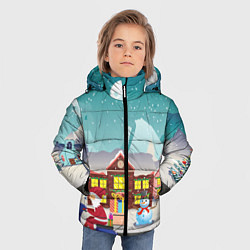 Куртка зимняя для мальчика В Новогоднюю ночь Дед Мороз едет на скутере с пода, цвет: 3D-светло-серый — фото 2