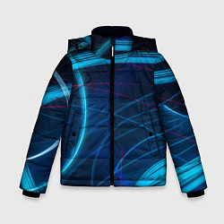 Куртка зимняя для мальчика Синие абстрактные линии в темноте, цвет: 3D-красный