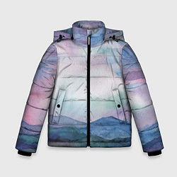 Куртка зимняя для мальчика Горный пейзаж акварель, цвет: 3D-черный