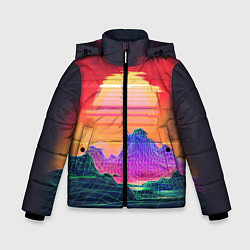 Куртка зимняя для мальчика Синтвейв неоновые горы на закате, цвет: 3D-красный
