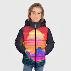 Куртка зимняя для мальчика Синтвейв неоновые горы на закате, цвет: 3D-красный — фото 2