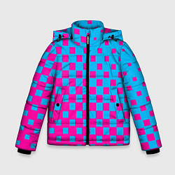 Куртка зимняя для мальчика Фиолетовые и синие квадратики, цвет: 3D-красный