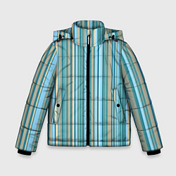 Куртка зимняя для мальчика Текстура полосы зелено-голубой, цвет: 3D-черный
