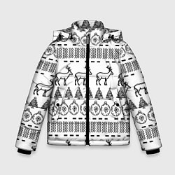 Куртка зимняя для мальчика Черно-белый узор с оленями, цвет: 3D-черный