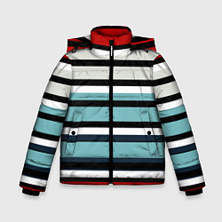 Куртка зимняя для мальчика Красные голубые и белые полосы, цвет: 3D-черный