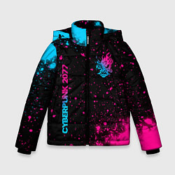 Куртка зимняя для мальчика Cyberpunk 2077 - neon gradient: надпись, символ, цвет: 3D-черный