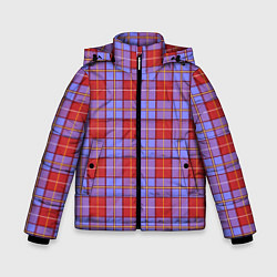 Куртка зимняя для мальчика Ткань Шотландка красно-синяя, цвет: 3D-светло-серый