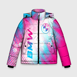 Зимняя куртка для мальчика BMW neon gradient style: надпись, символ