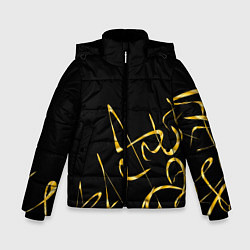 Куртка зимняя для мальчика Золотая каллиграфия на черном фоне, цвет: 3D-светло-серый