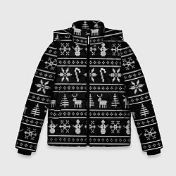 Куртка зимняя для мальчика Узор с ёлками снежинками и оленями, цвет: 3D-черный