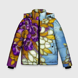 Куртка зимняя для мальчика Фиалковый букет стеклянный узор, цвет: 3D-светло-серый