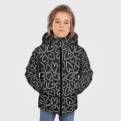 Куртка зимняя для мальчика Белые сердечки на черном фоне, цвет: 3D-черный — фото 2