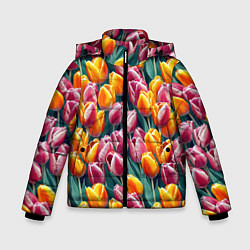 Куртка зимняя для мальчика Роскошные тюльпаны, цвет: 3D-светло-серый