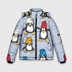 Куртка зимняя для мальчика Смешные пингвины, цвет: 3D-черный