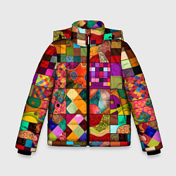 Куртка зимняя для мальчика Лоскутное шитье, пэчворк из нейросети, цвет: 3D-красный