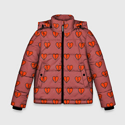 Куртка зимняя для мальчика Разбитые сердца на бордовом фоне, цвет: 3D-черный