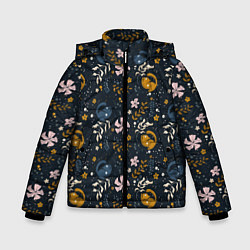 Куртка зимняя для мальчика Растительный паттерн с котиками, цвет: 3D-черный