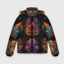 Куртка зимняя для мальчика Русские орнаменты неон, цвет: 3D-черный