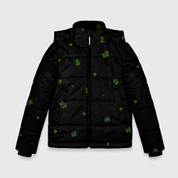 Куртка зимняя для мальчика Четырехлистный клевер на черном фоне, цвет: 3D-черный