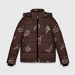 Куртка зимняя для мальчика Еда в минимализме на коричневом фоне, цвет: 3D-светло-серый
