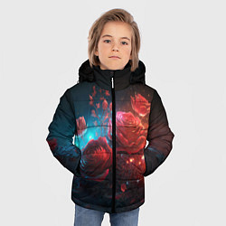 Куртка зимняя для мальчика Алые розы в ночном лесу, цвет: 3D-светло-серый — фото 2