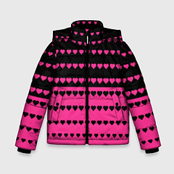 Куртка зимняя для мальчика Черные и розовые сердца узор, цвет: 3D-красный