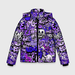 Куртка зимняя для мальчика Фиолетовый граффити хаос, цвет: 3D-черный