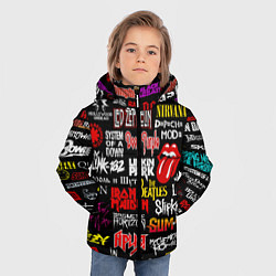 Куртка зимняя для мальчика Логотипы рок групп цветные, цвет: 3D-черный — фото 2