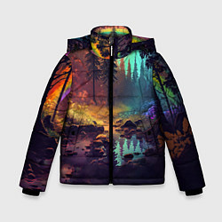 Куртка зимняя для мальчика Неоновый лес с радугой, цвет: 3D-светло-серый