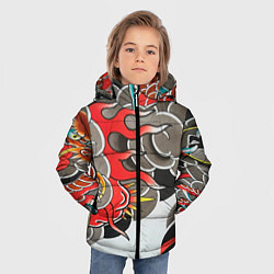 Куртка зимняя для мальчика Иредзуми: дракон в дыму, цвет: 3D-красный — фото 2