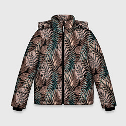 Куртка зимняя для мальчика Тропический коричнево серый узор, цвет: 3D-красный
