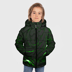 Куртка зимняя для мальчика Разломленные плиты с зеленым пламенем, цвет: 3D-черный — фото 2