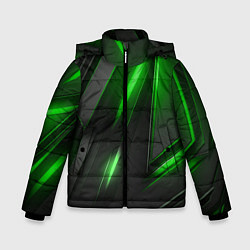 Куртка зимняя для мальчика Черные пластины с зеленым свечением, цвет: 3D-светло-серый